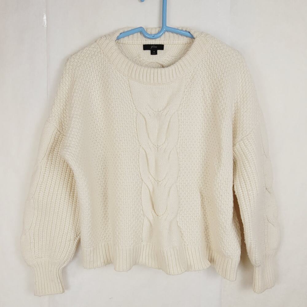 J.Crew womens cream cable knit wool balloon sleeve sweater Size small